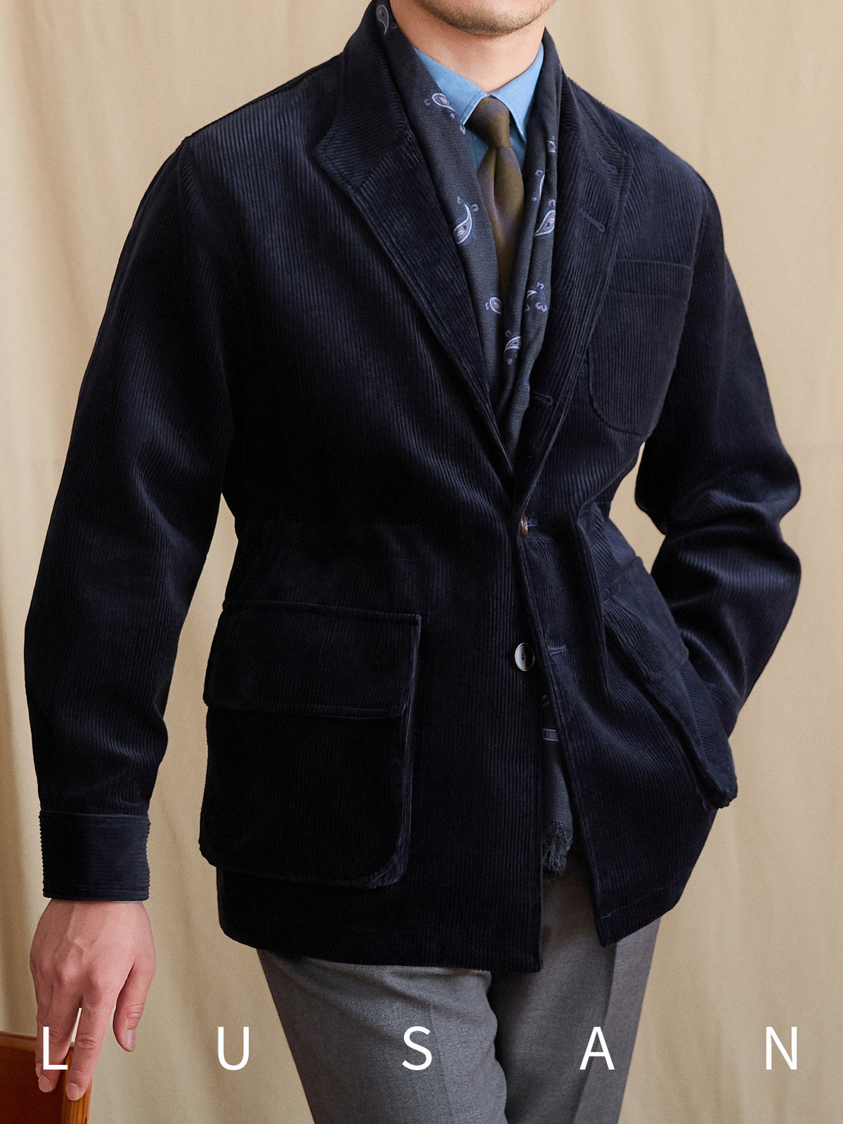 Mr. Lu San's autumn and winter gentleman's outfit TEBA casual fashion jacket vintage outdoor warm corduroy lapel jacket for men