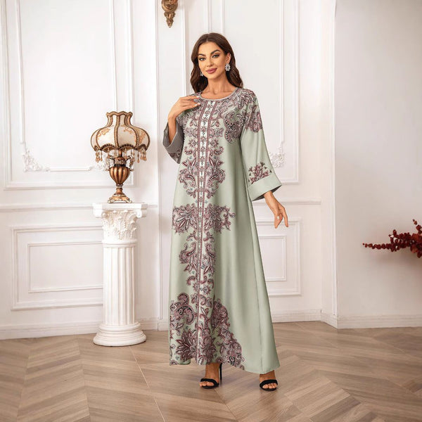 Elegant Eastern patterned gray dress