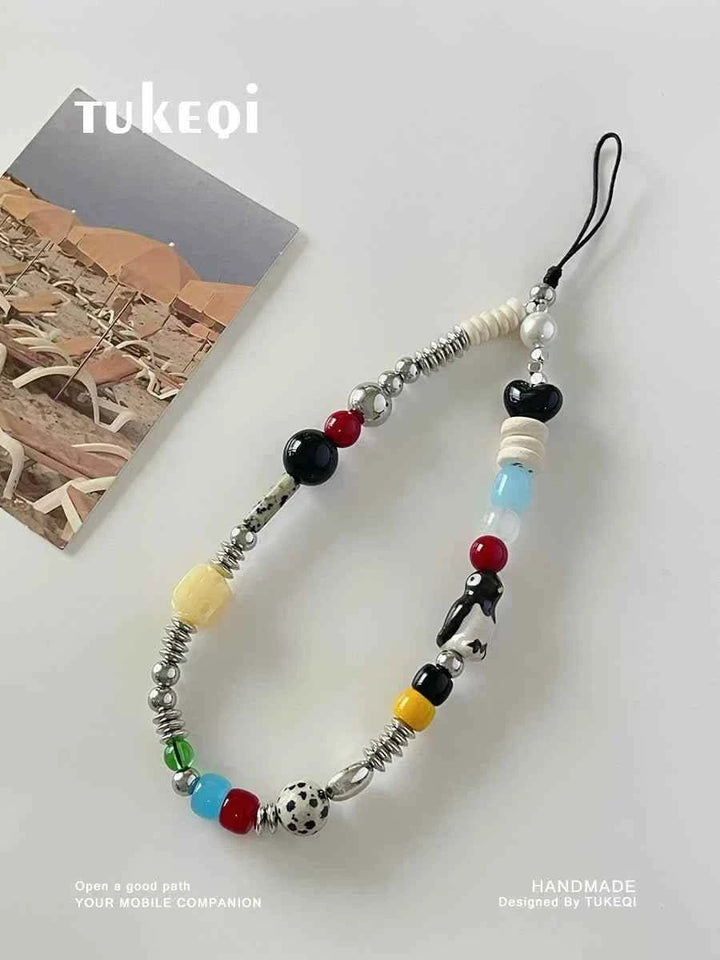 سلسلة خرزية يدوية فاخرة أصلية من Rabbit can seven لتعليق الهاتف والكاميرا