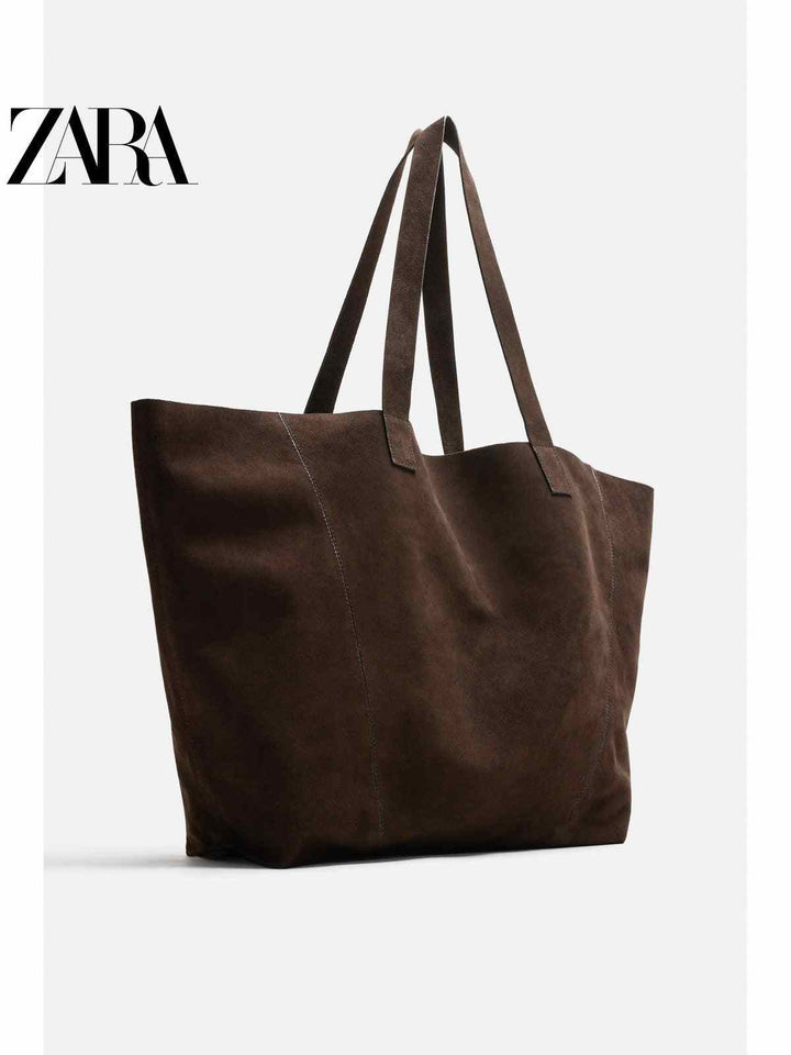 ZARA2025 Summer New Men's Bag Suede Trim Leather Tote Bag 3313620 700