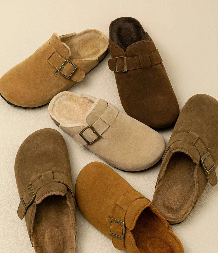 نعال dalaxiong قطنية بألوان ترابية مع بطانة فرو دافئة ومشبك نحاسي أنيق مقاومة للانزلاق ومريحة للارتداء اليومي