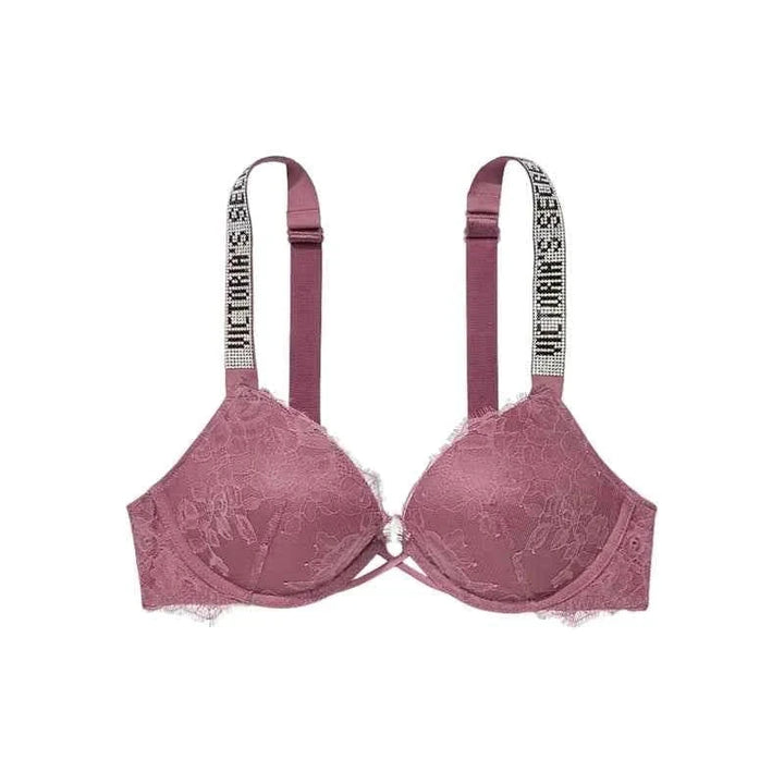 حمالة صدر Victoria's Secret دانتيل بحمالات كتف مزينة بشعار متلألئ لخريف وربيع النساء