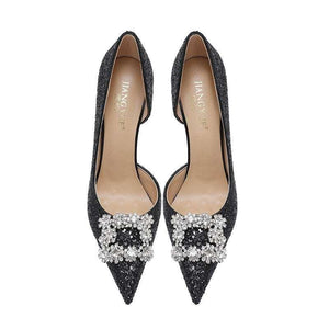 Christiana  حذاء كعب عالي Glitter مزين بـ Crystal Buckle أنيق.
