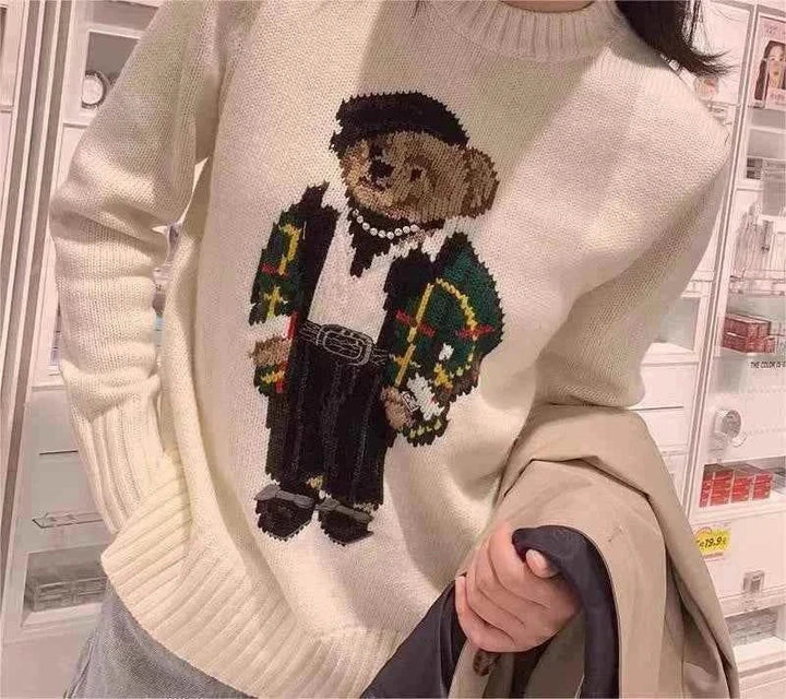 كنزة محبوكة برقبة دائرية بتصميم دبدوب عصرية أصلية هاوت كوتور أمريكية كاجوال