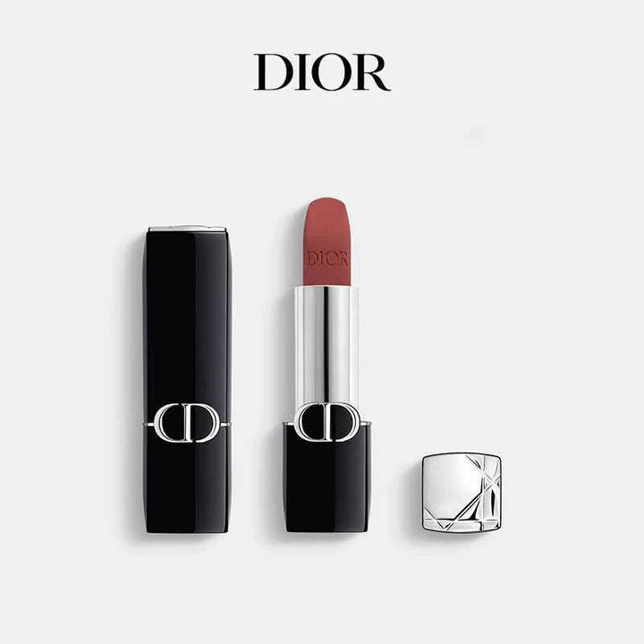 Classic Rouge Dior lipstick set with black and silver packaging and elegant red shade