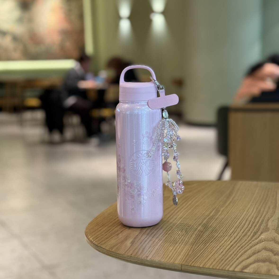 Starbucks cup 2026 spring new product Twilight cherry blossom series high-value glass straw stainless steel thermos cup.