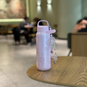 Starbucks cup 2026 spring new product Twilight cherry blossom series high-value glass straw stainless steel thermos cup.