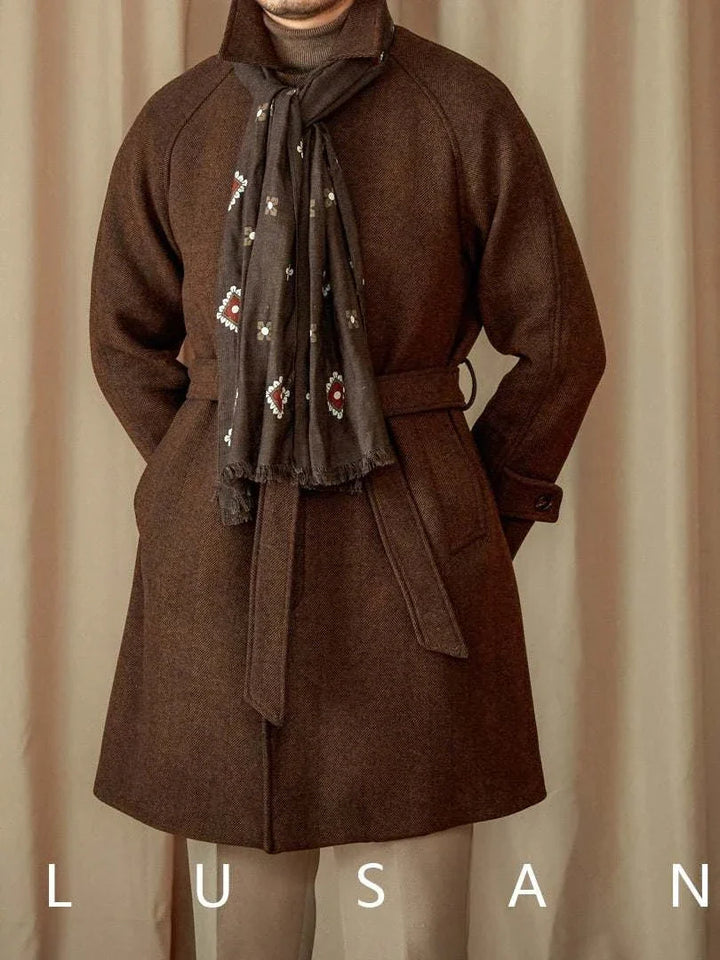 Mr. Lusan British Slim Jacket جاكيت بني أنيق بريطاني بقصة نحيفة وحزام خصر