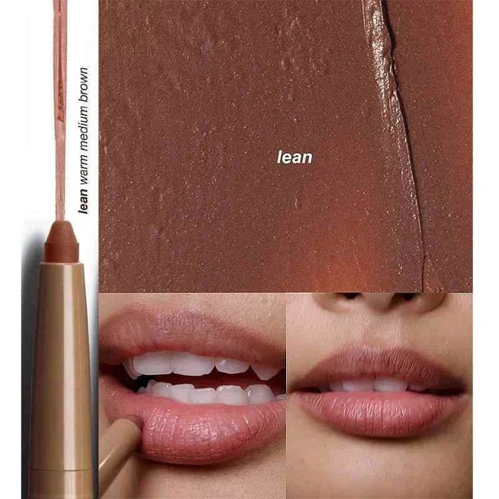 Rhode Lip Liner in warm medium brown shade "Lean" with creamy long-lasting formula shown on lips
