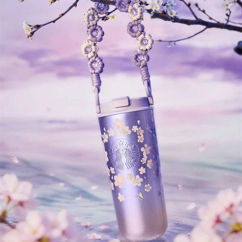 Starbucks Cup 2026 Twilight Cherry Blossom Graceful Gradual Purple Cherry Blossom Large-capacity Car Portable Double Drinking Spout Accompanying Water Cup.
