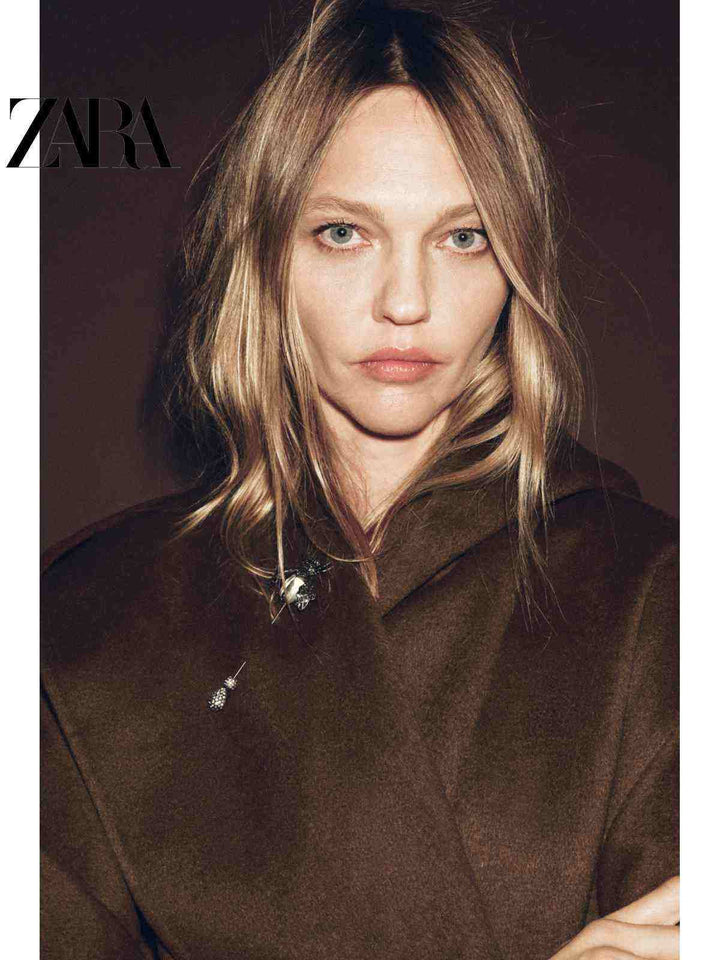 معطف نسائي طويل من صوف ممزوج من مجموعة ZARA2025 للخريف بلون بني داكن