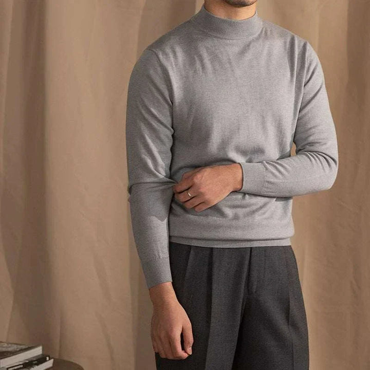 Mr. Lu San's 30% wool half-high neck slim fit grey sweater for men