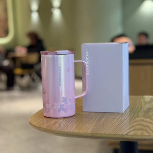 Starbucks cup 2026 spring new product Twilight cherry blossom series high-value glass straw stainless steel thermos cup.