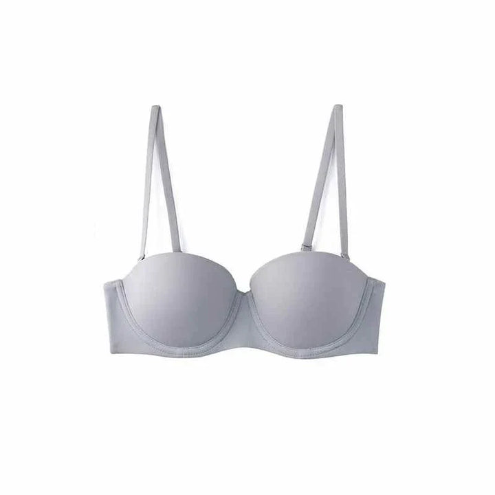 SKIMS Kardashian Women's half cup bra in gray with detachable straps and back closure design