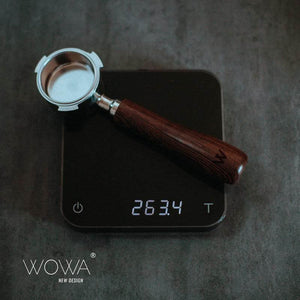 WOWA Portafilter بمقبض خشبي فاخر وتصميم أنيق.