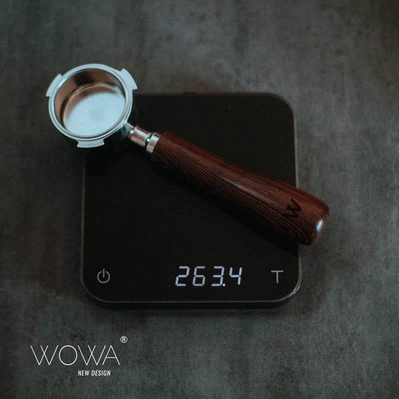 WOWA Portafilter بمقبض خشبي فاخر وتصميم أنيق.