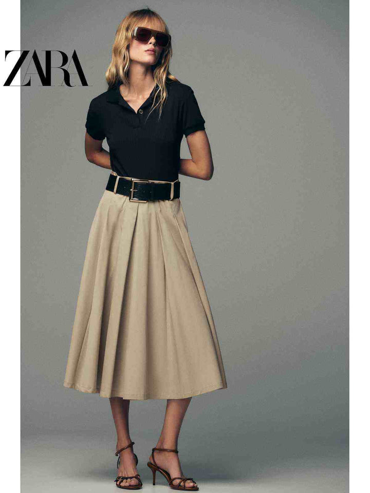 فستان نسائي ZARA2025 new fall2025 من زارا بحزام وتصميم باتشورك أنيق