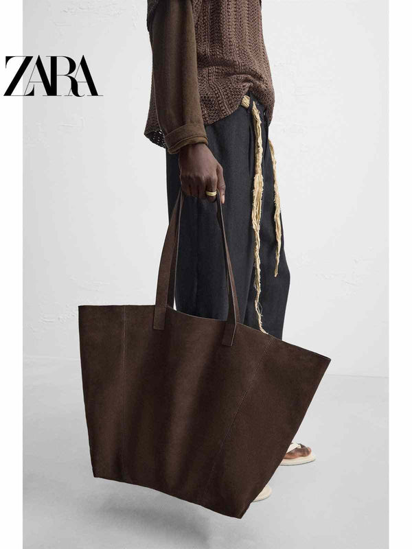 ZARA2025 Summer New Men's Bag Suede Trim Leather Tote Bag 3313620 700