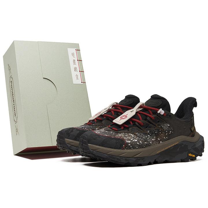 HOKA ONE ONE adventure sneaker with bold design and durable Vibram sole.