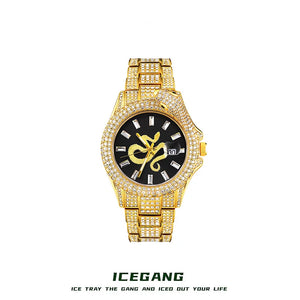 ساعة ICEGANG بميناء أسود وإطار ذهبي من الأمام