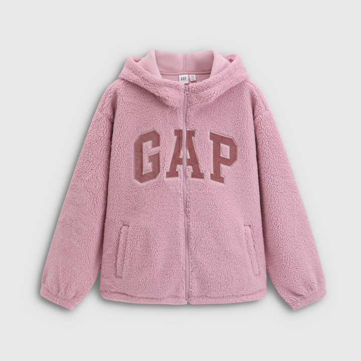 Gap هودي شتوي فرو نسائي وردي بقصة مريحة وقبعة وجيوب للدفء والأناقة