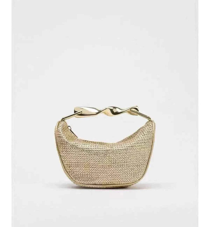 شنطة يد نسائية صغيرة منسوجة يدوياً من ZA Fashion بحزام معدني فاخر وتصميم عتيق 2025