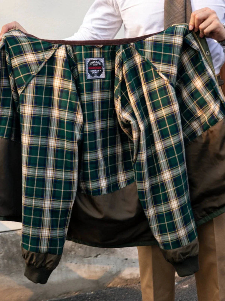 Mr. Lusan winter retro British jacket interior tartan lining with durable fabric and detailed stitching
