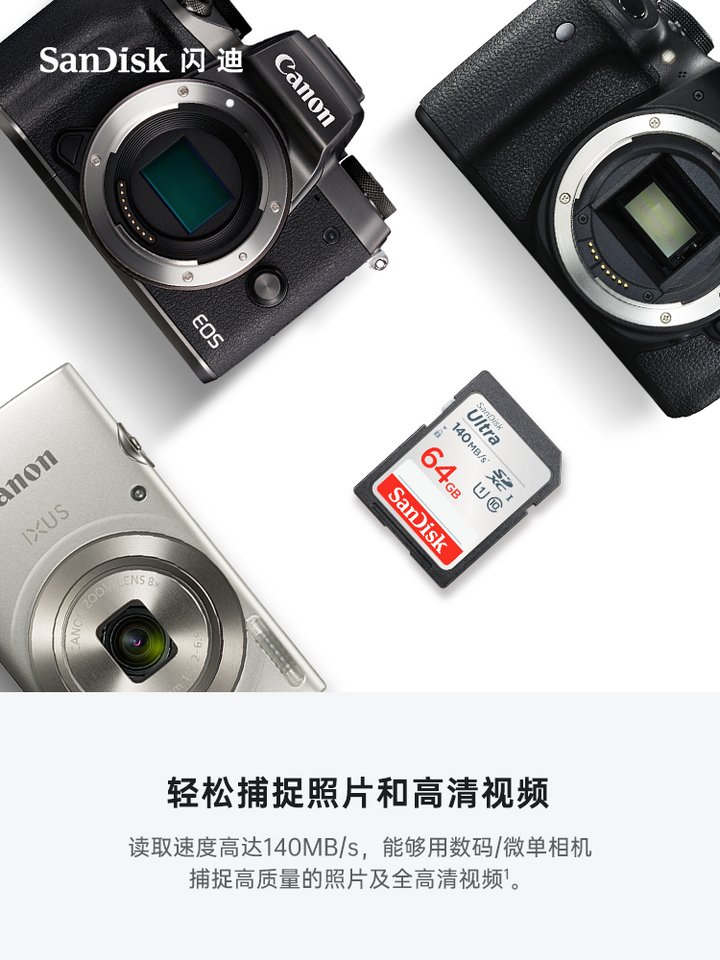 بطاقة ذاكرة SanDisk سعة 64 جيجابايت بسرعات عالية مخصصة لكاميرات كانون نيكون سوني الرقمية DSLR