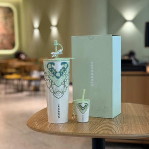 Starbucks cup 2026 spring sequence pattern series national style small fresh ceramic mark stainless steel thermos cup gift box.