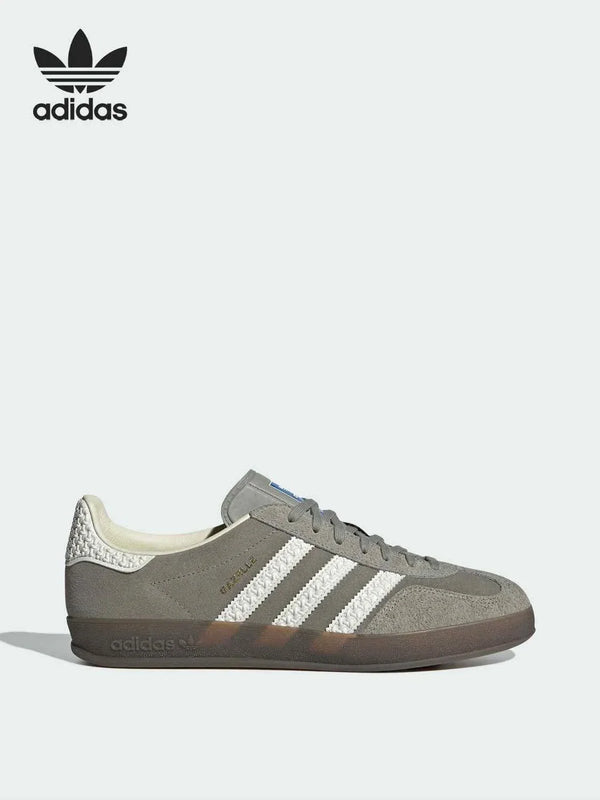 Adidas official clover GAZELLE gray and white indoor training shoe side view
