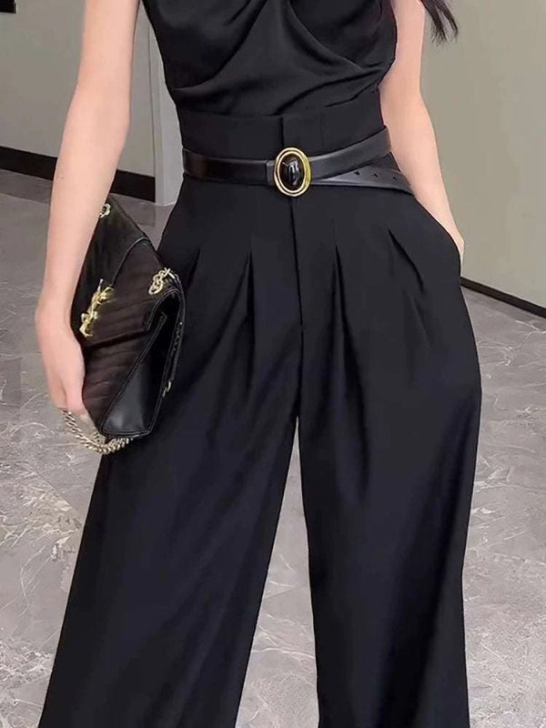 High-waisted wide-leg pants for women, spring and autumn 2025 new drape black casual loose suit pants, floor-length long pants