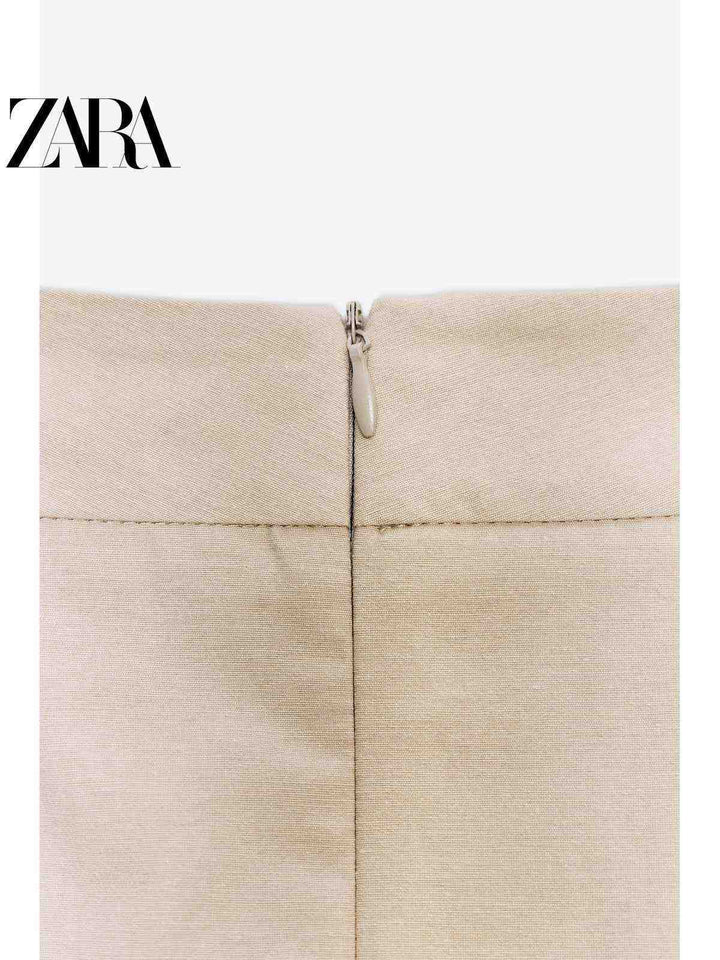 تنورة متوسطة الطول عالية الخصر مع حزام بتصميم A من مجموعة ZARA2025 لفصل الخريف بلون بيج