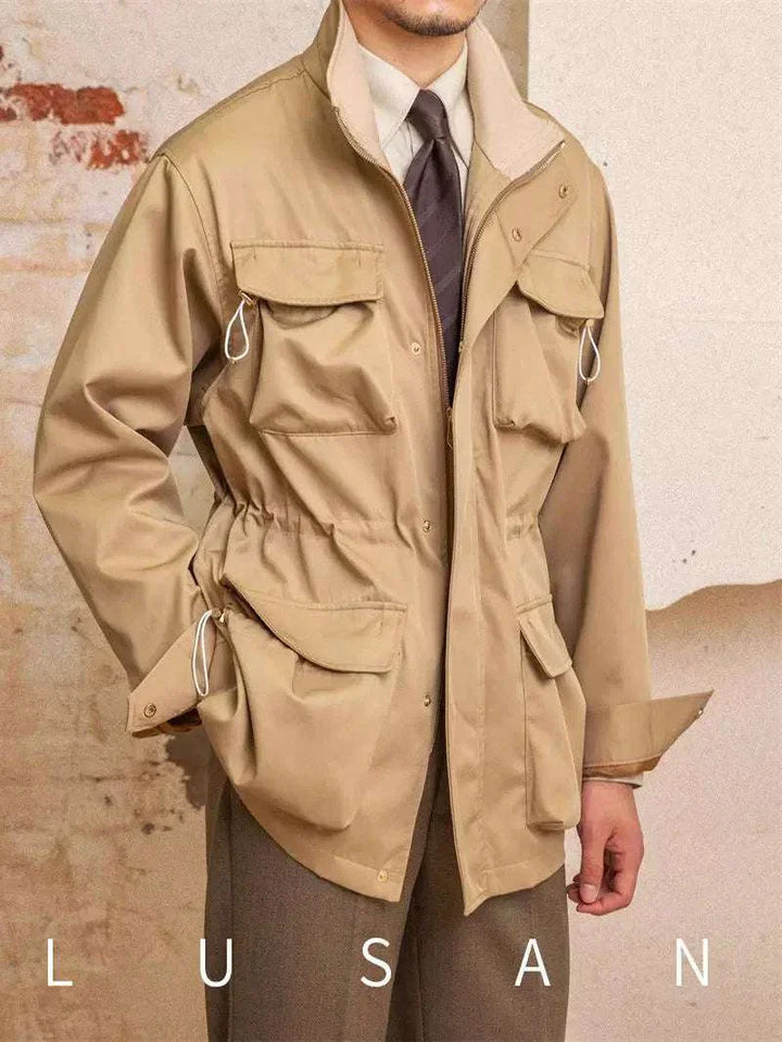 Mr. Lusan Jacket beige waterproof men's jacket with front pockets and adjustable waist