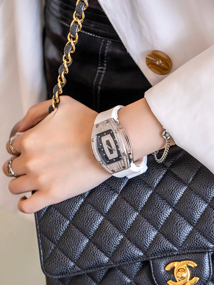 Watch women's 2026 new genuine women's watch, tonneau-shaped large dial, light luxury, niche diamond-encrusted high-end.