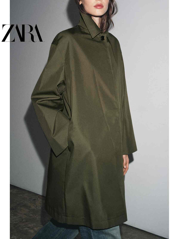 معطف ترنش بسيط مقاوم للماء من سلسلة ZW ZARA2025 new fall باللون الأخضر العسكري
