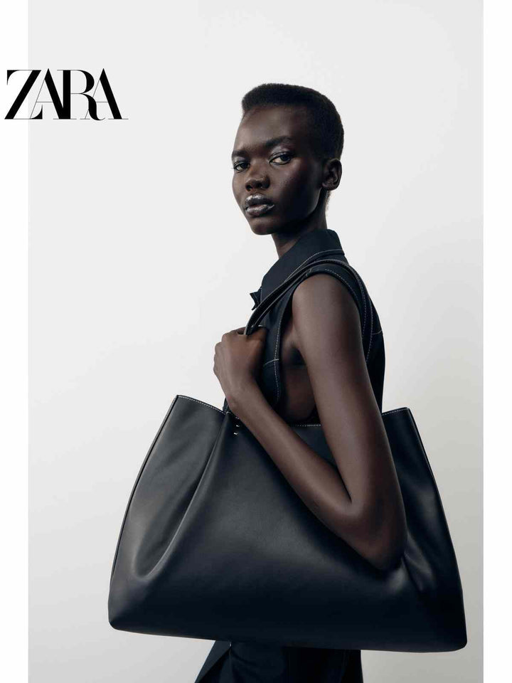 ZARA2025 Autumn New Women's Bag Black Large Capacity One-Shoulder Casual Tote Bag 6011510 800