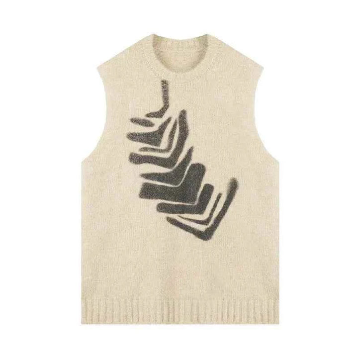 سترة محبوكة نسائي بدون أكمام بنقشة عصرية من Ruoshi بلون بيج مع تصميم فني ناعم