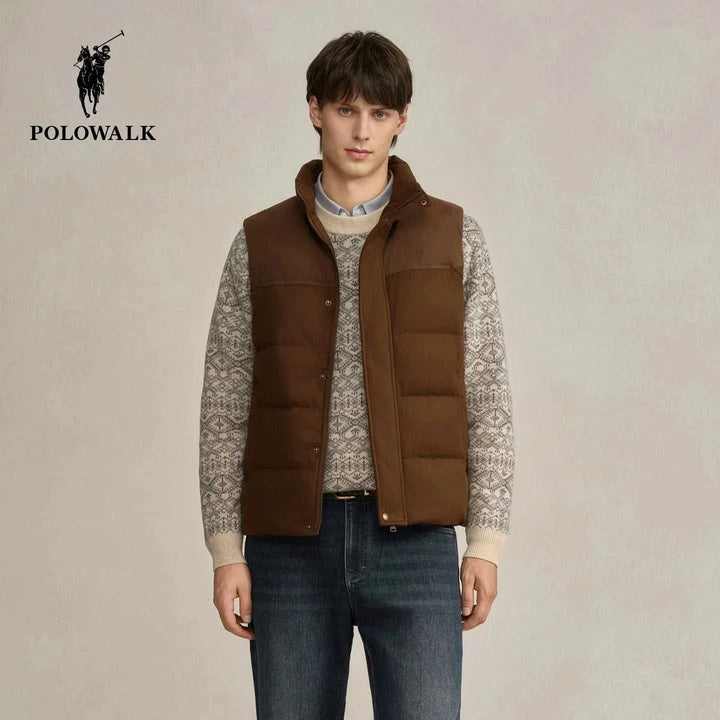 صديري رجالي شتوي مبطن بني فاخر من POLOWALK بتصميم عصري وعملي دافئ وخفيف يناسب طبقات الملابس الشتوية