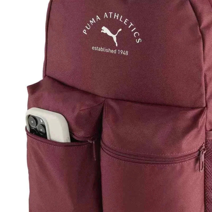 PUMA Athletics حقيبة ظهر خمري فاخر بتصميم عملي وجيوب متعددة للمنظم وأحزمة مبطنة قابلة للتعديل