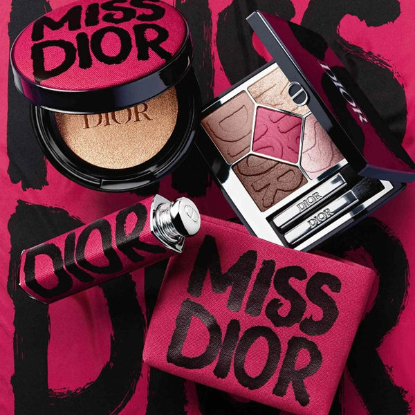 Dior Miss Dior limited fall 2025 makeup set with bold pink and gold tones and elegant eyeshadow palette.