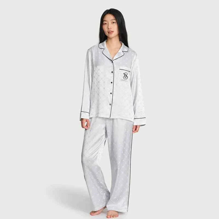 Victoria's Secret star satin moonlight silk loungewear set with long sleeves and pants for women summer pajamas