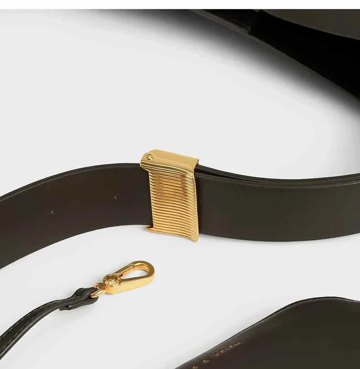 black shoulder bag strap with gold magnetic clasp and hook for CHARLES & KEITH handbag
