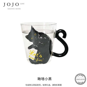JOJO hand-painted cute cat glass coffee cup.