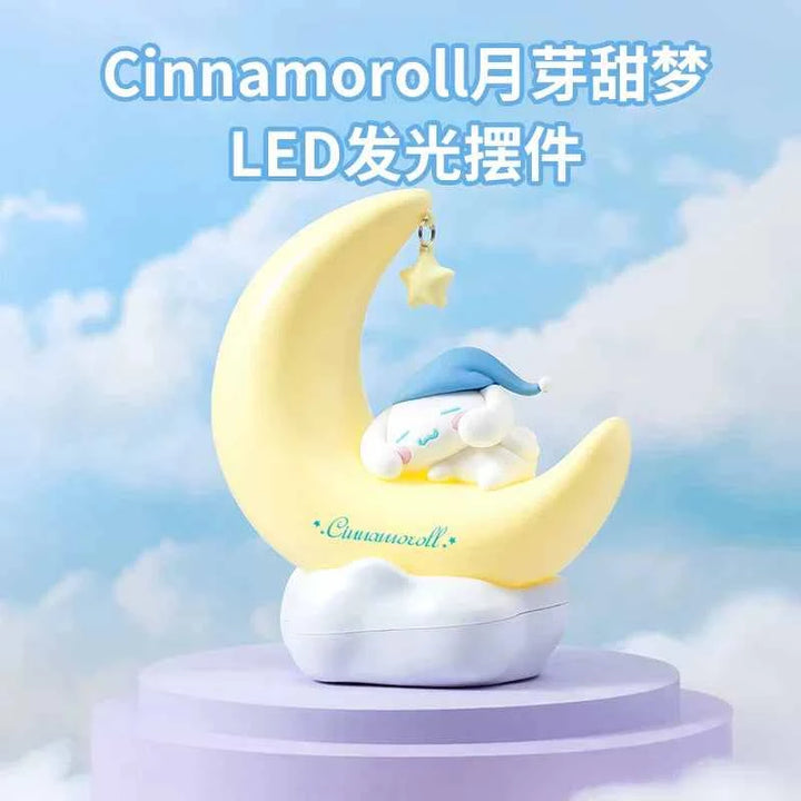 MINISO مجموعة ليلية من مصابيح LED سانريو بتصميم Cinnamoroll, ضوء دافئ مع قاعدة سحابة وشحن USB.