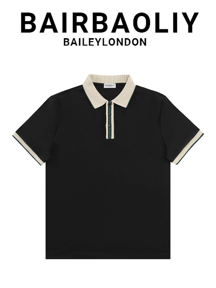 BAIRBAOLIY high-end collar short-sleeve polo shirt for men, slim fit 2026, cooling patchwork color-block stylish top