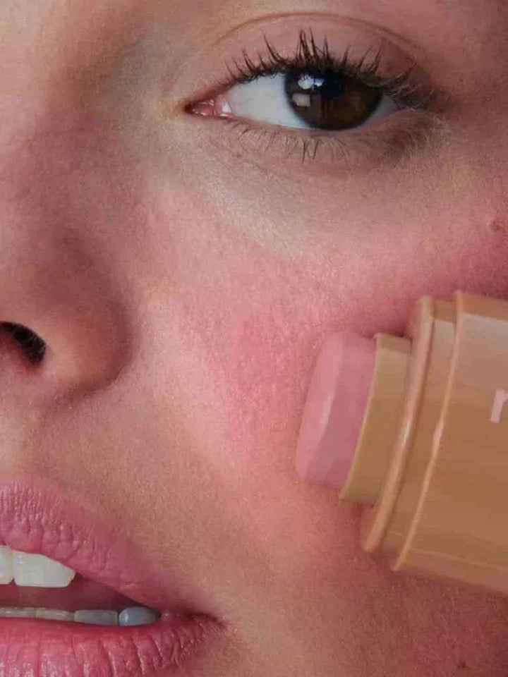 Rhode Pocket Blush Stick cream blush applied on cheek for natural radiant look