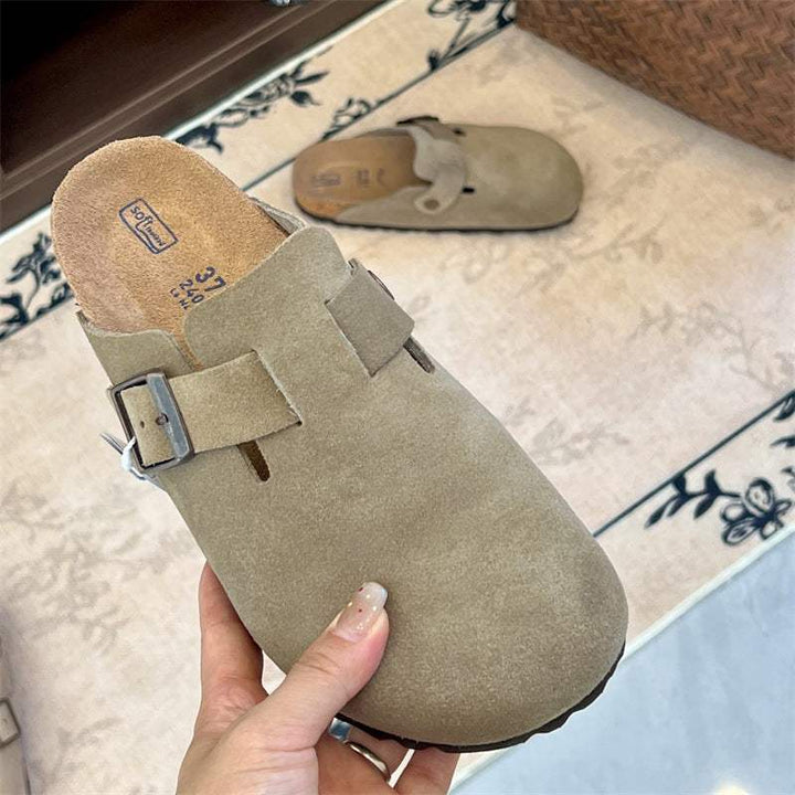 حذاء بيركنستوك بسترات جلد مولبيري بيج مريح وأنيق بحزام قابل للتعديل ونعل فلين مقاوم للانزلاق