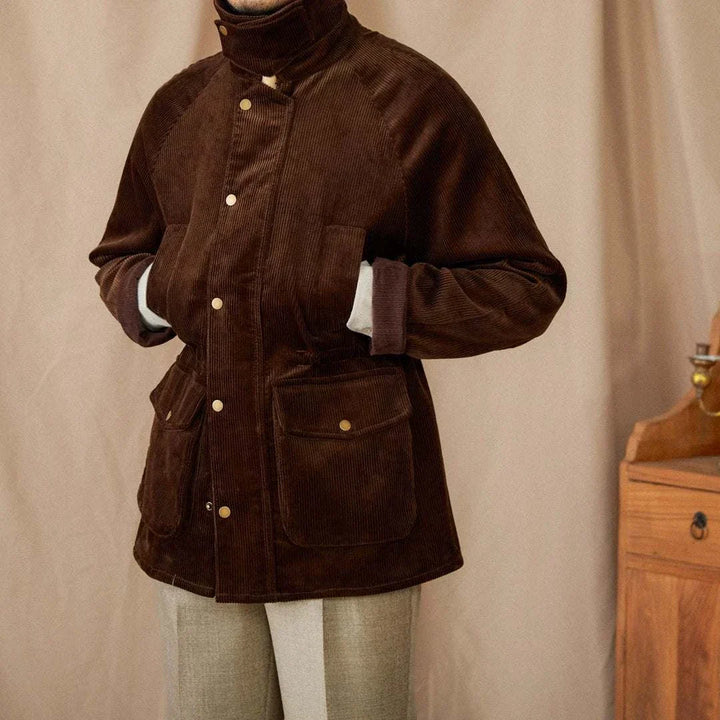 Mr. Lusan Italian brown corduroy cotton jacket with copper buttons and front pockets