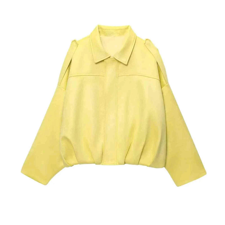 جاكيت نسائي بأكمام دولمان وتأثير الجلد المدبوغ من WMXZ لربيع جديد بلون أصفر