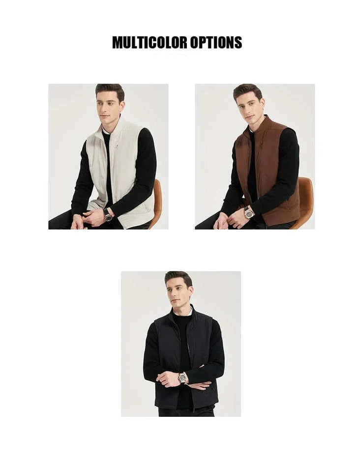 صديري بيير كاردين رجالي بألوان متعددة خفيف وعملي مع حشوة حرير التوت وبطانة دافئة تصميم بدون أكمام وسحّاب أمامي للراحة والأناقة